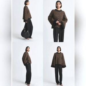 STYLEIN LARA Tan White Geometric Alpaca Wool Knit Wide Sleeves Sweater XS
